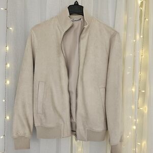 Zara Faux Suede Bomber Jacket for men, size M, color Ivory